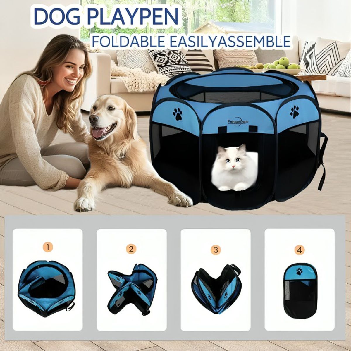 GENERICO - Corral Tienda Para Mascotas Portatil Perro Gato Azul