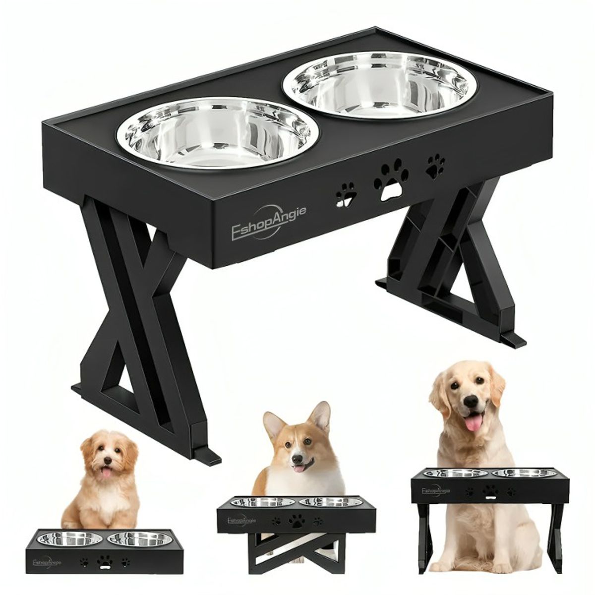 GENERICO - Comedero-bebedero Para Perros Altura Ajustable - Plato Acero