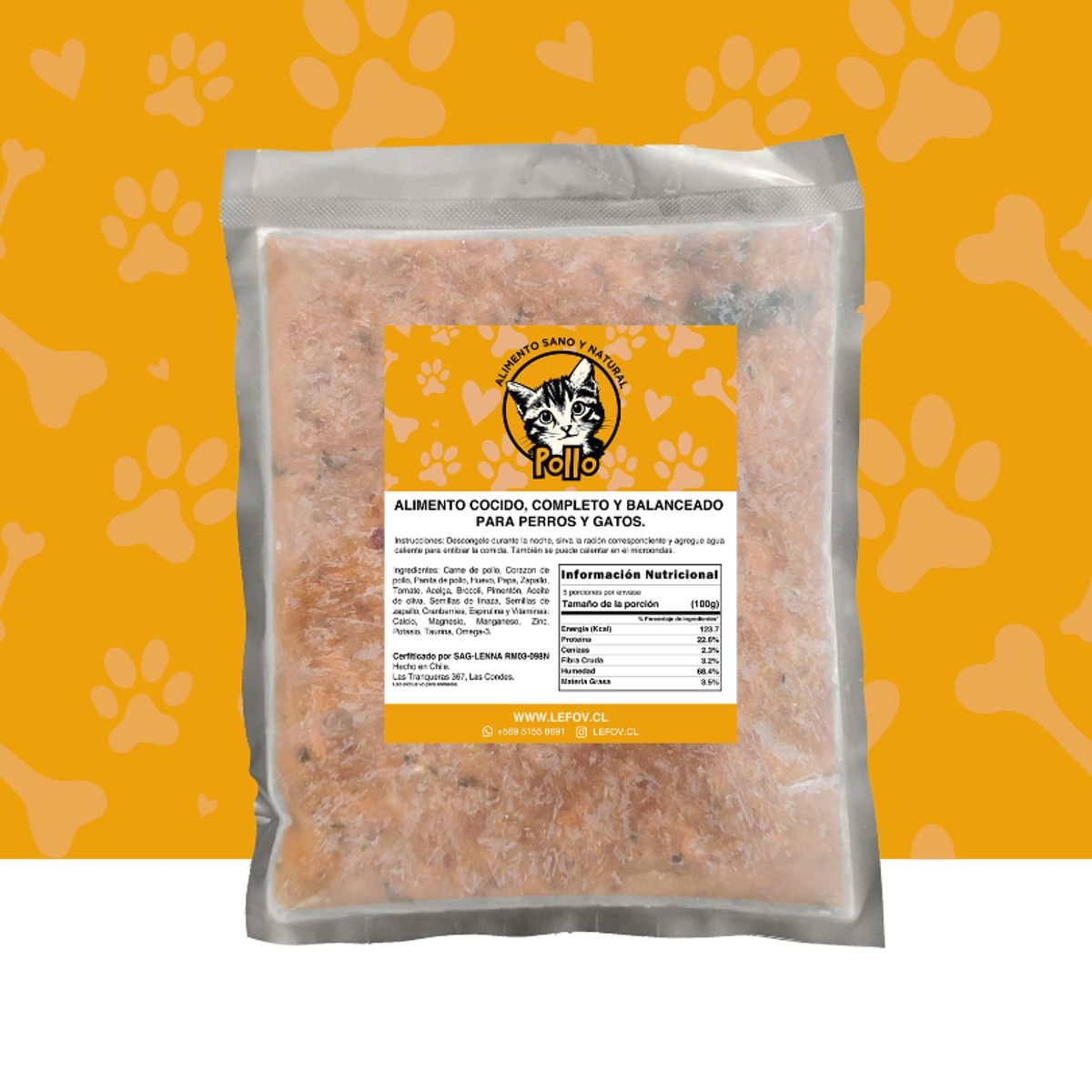 LEFOV - Alimento Para Gatos Natural Cocido Sabor Pollo 500 Gr