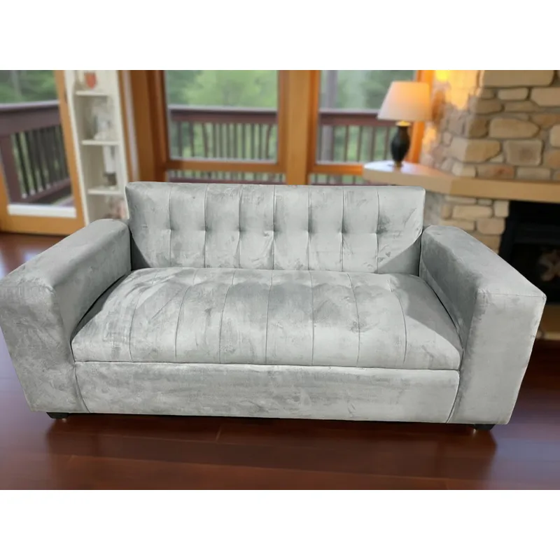 MUEBLES NEW - SOFA TRES CUERPOS GRIS FELPA.