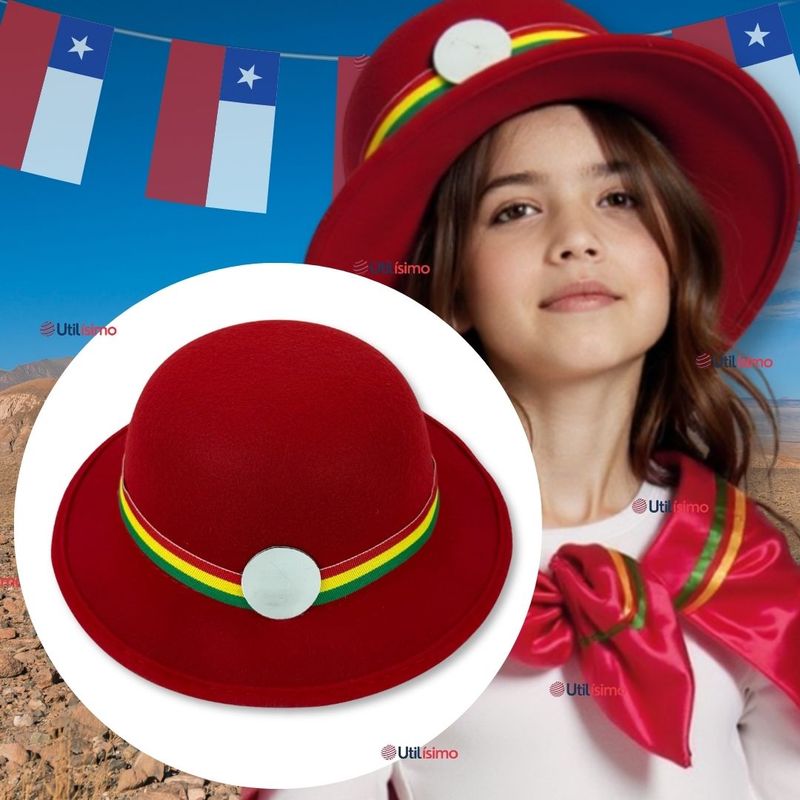 UTILISIMO - Sombrero Nortino Rojo Niña Fiestas Patrias Baile Nortino
