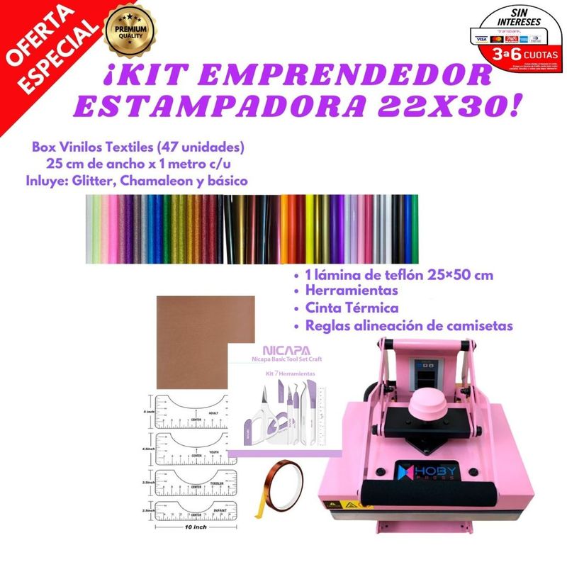 GENERICO - ESTAMPADORA + 47 VINILOS + HERRAMIENTAS + TEFLÓN + REGLAS