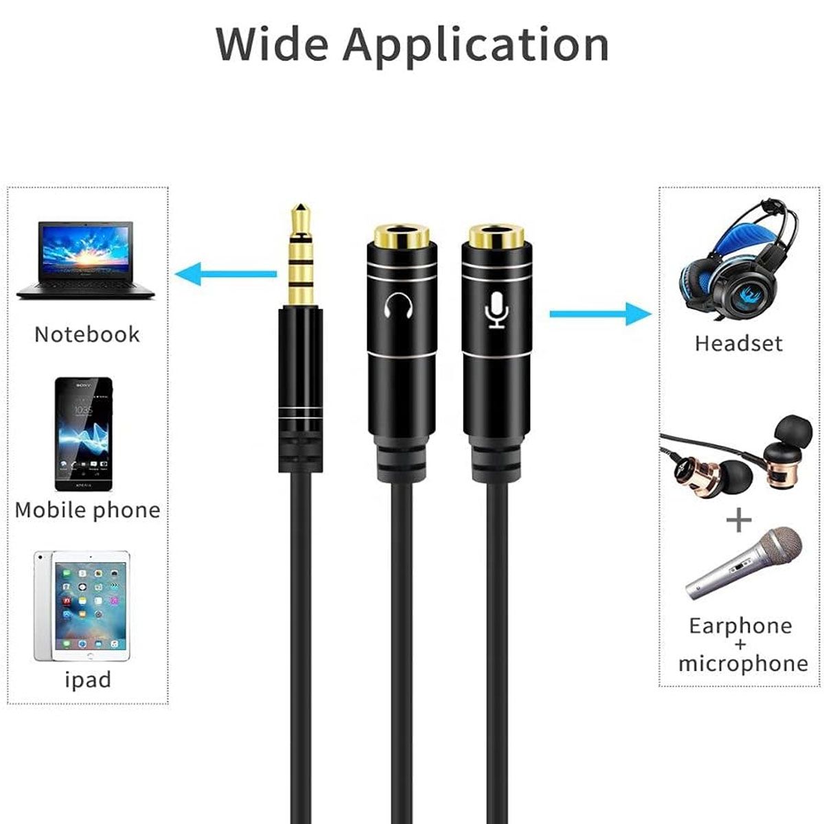 GENERICO - SPLITTER STEREO 3.5MM MACHO A 2 HEMBRA AUDIFONO Y MICROFONO