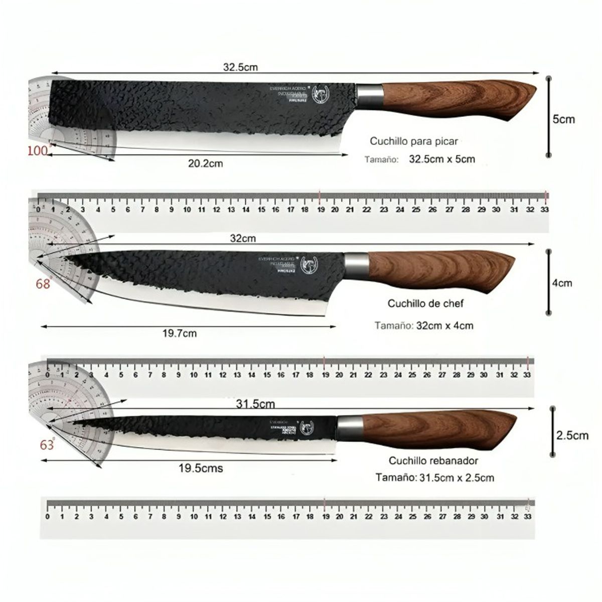 GENERICO - Set De Cuchillos Cocina Profesional Acero 6 Pzs Color Negro