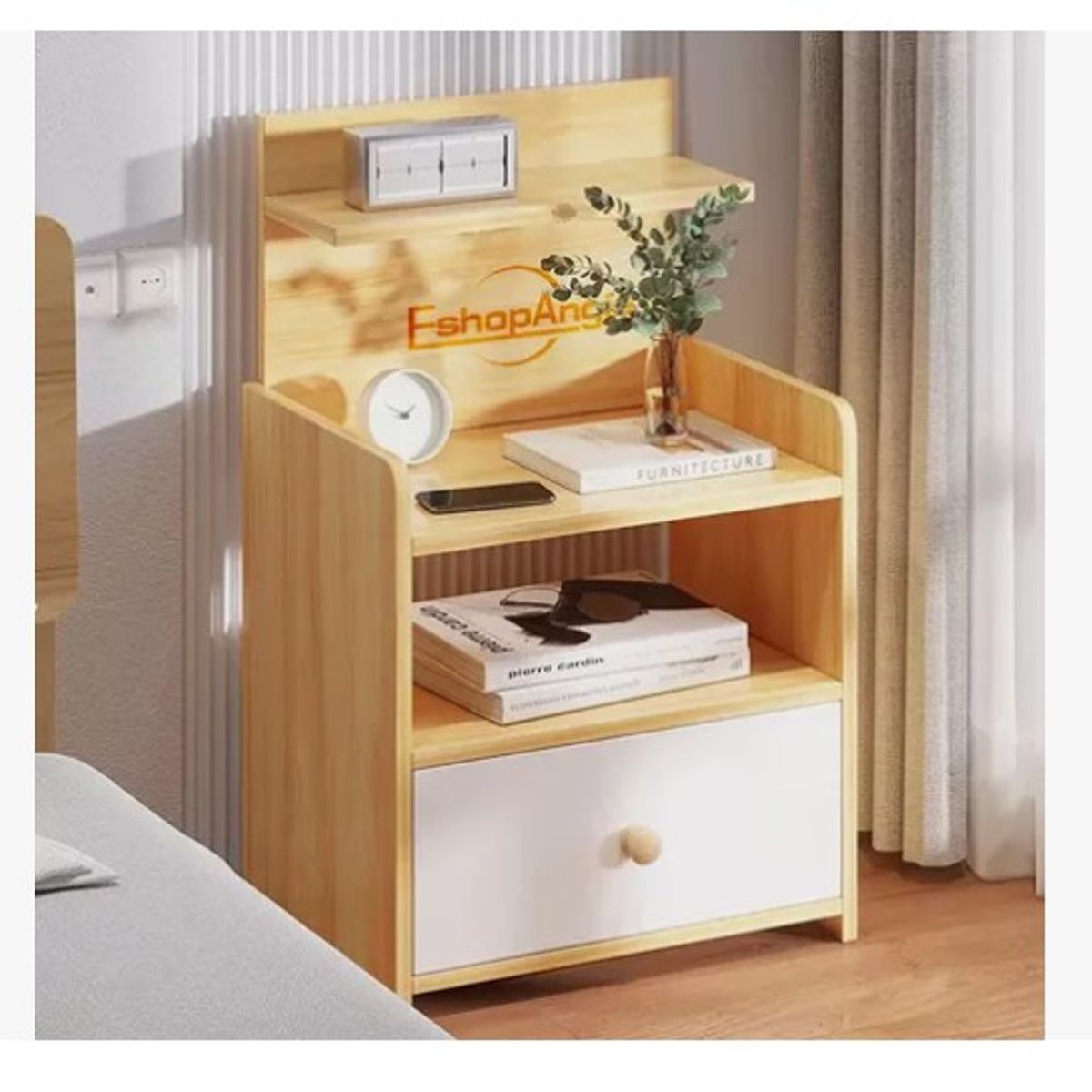 ESHOPANGIE - Velador Mesa De Noche 3 Niveles Con Cajon 33*26*60 Cm
