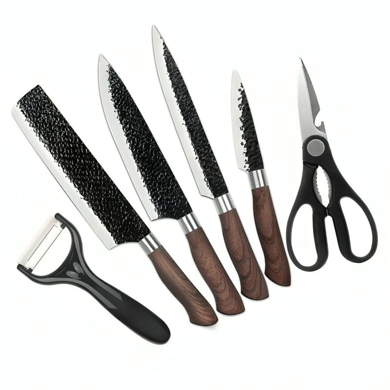 GENERICO - Set De Cuchillos Cocina Profesional Acero 6 Pzs Color Negro