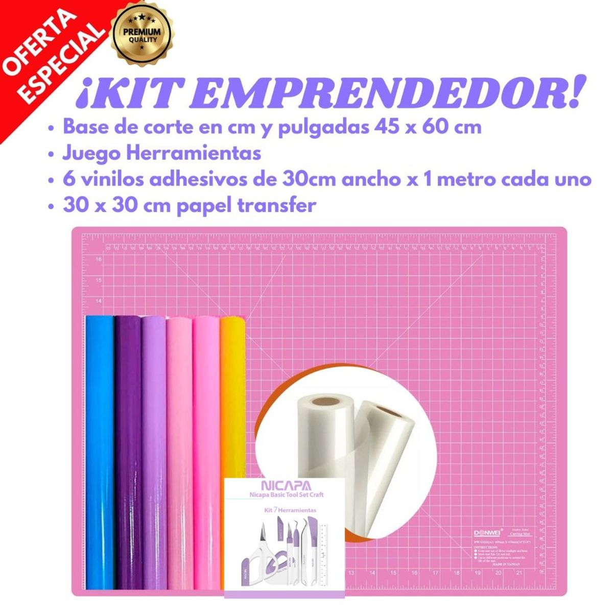 GENERICO - Kit vinilos + papel transfer + herramientas