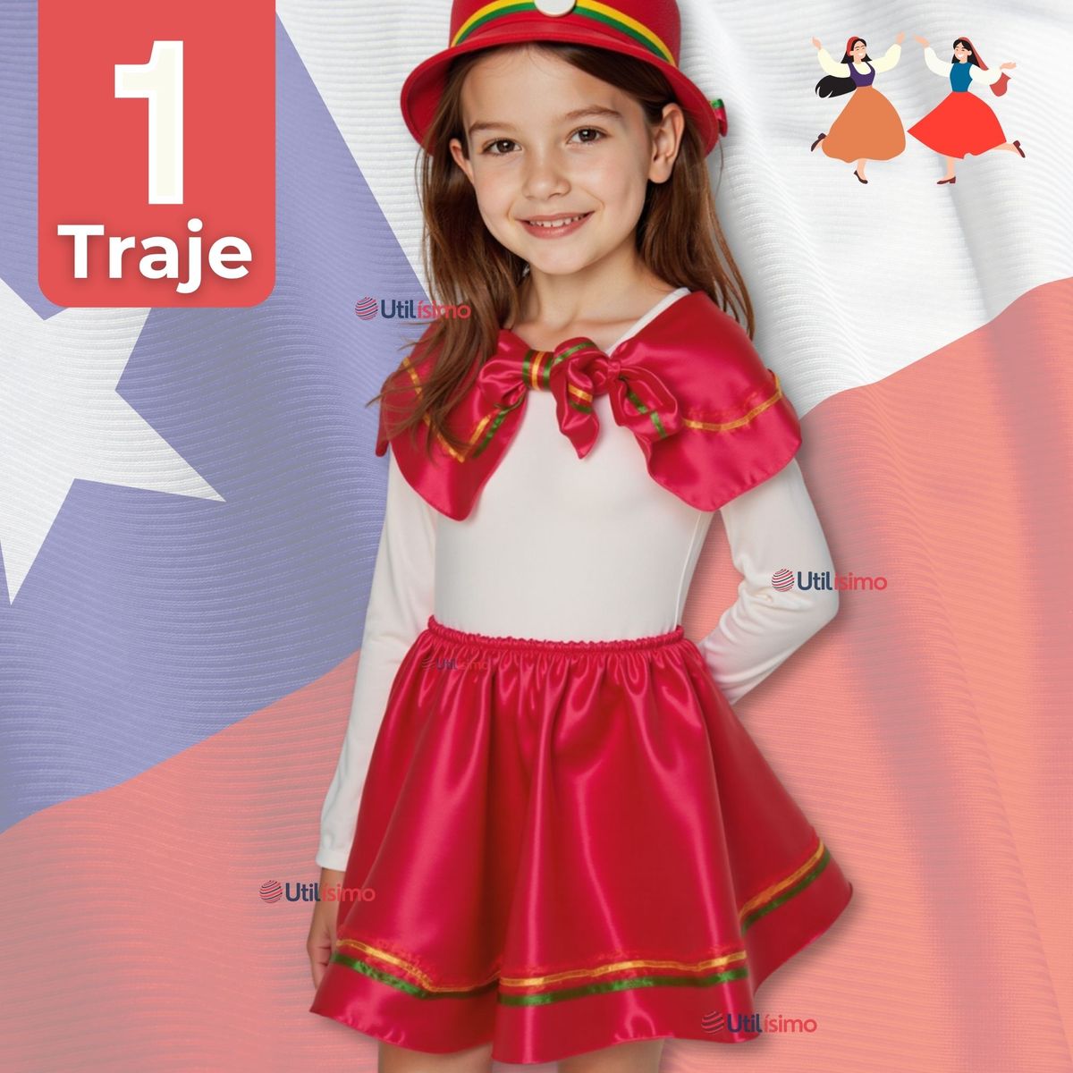 UTILISIMO - Traje Nortino Rojo 4 Piezas Niña Fiestas Patrias Baile Nortino