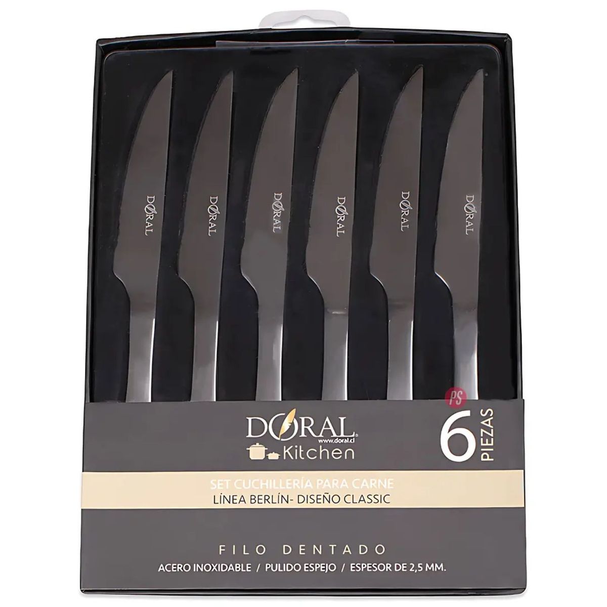 DORAL - Juego 6 Cuchillos Carne Berlín Doral Acero Inoxidable - PS
