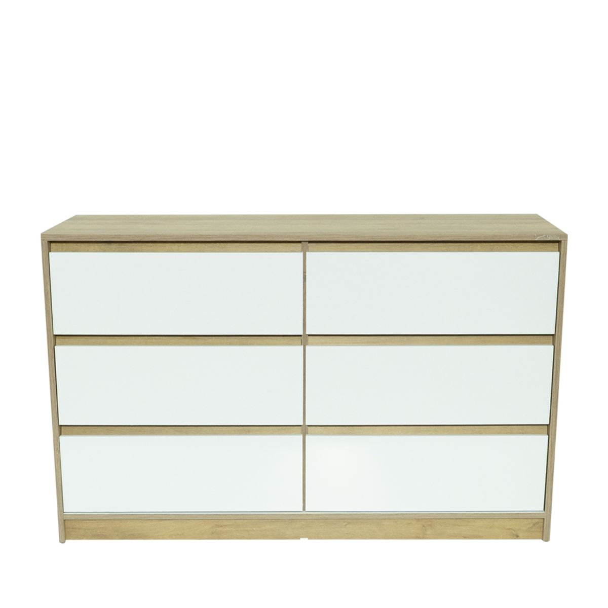 MUEBLES GACELA - Comoda 6 cajones Alba Roble Miel y Blanco brillante
