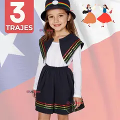 UTILISIMO - Pack 3 Traje Nortino Negro 4 Piezas Niña Fiestas Patrias