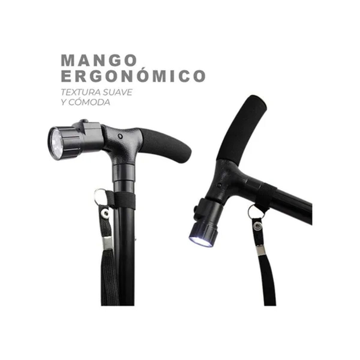 GENERICO - Bastón ortopédico plegable de aluminio con lámpara ajustable