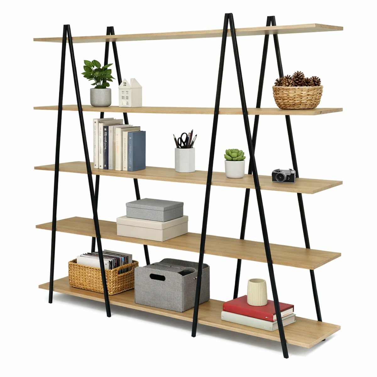 MUEBLES GACELA - Estante de 5 repisas Industrial Turin Roble Miel y Negro