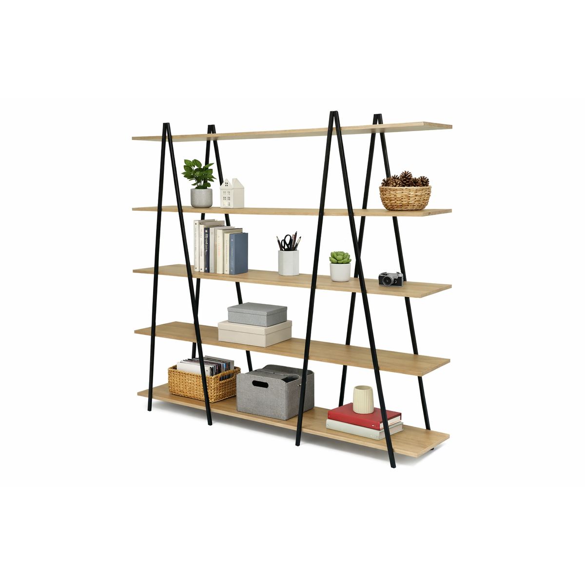 MUEBLES GACELA - Estante de 5 repisas Industrial Turin Roble Miel y Negro