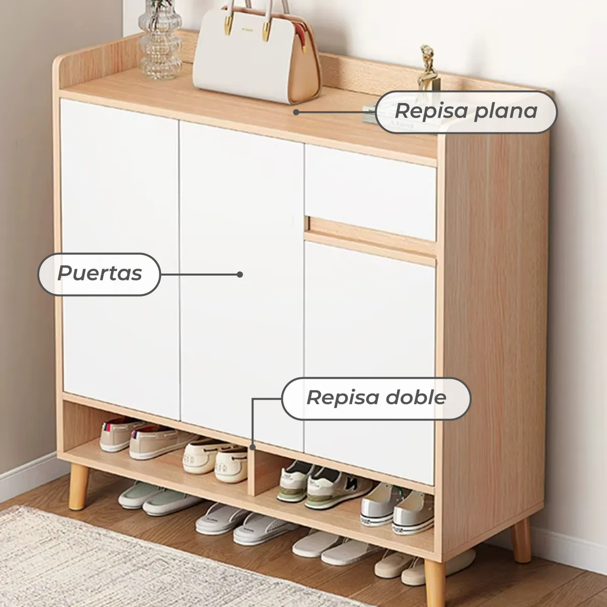 MUNDO ONLINE - Zapatero Bicolor Elegance 3 Puertas Organizador Estante 101 cm