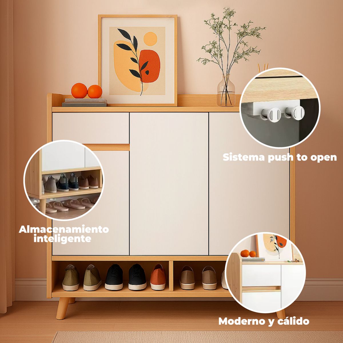 MUNDO ONLINE - Zapatero Bicolor Elegance 3 Puertas Organizador Estante 101 cm