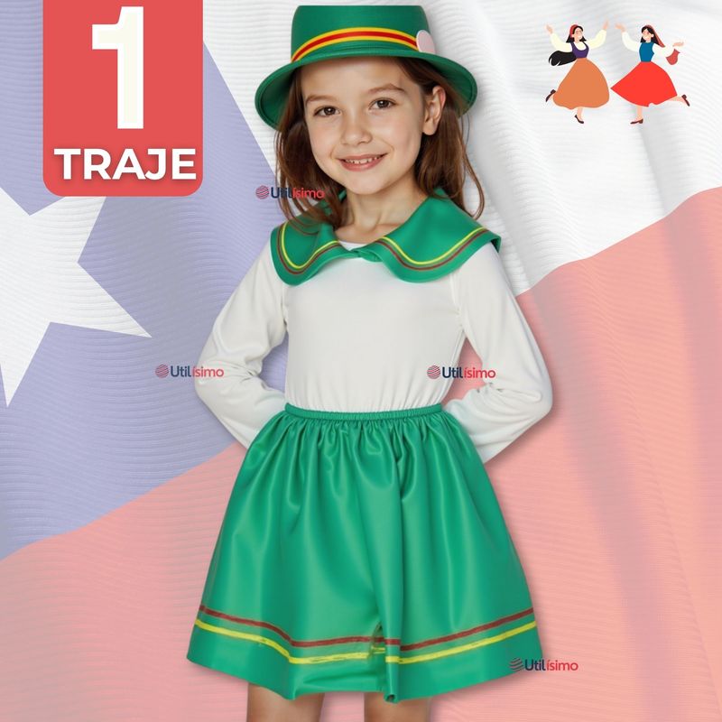 UTILISIMO - Traje Nortino Verde 3 Piezas Niña Fiestas Patrias Baile Nortino