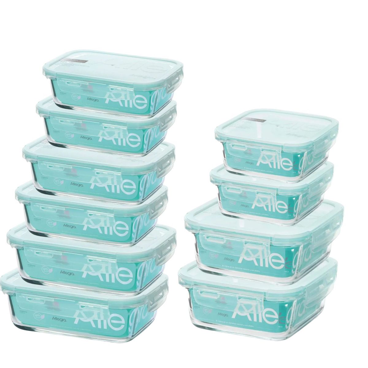 ALLEGRA - Set 10 Contenedores Hermeticos Alimentos De Vidrio Allegra