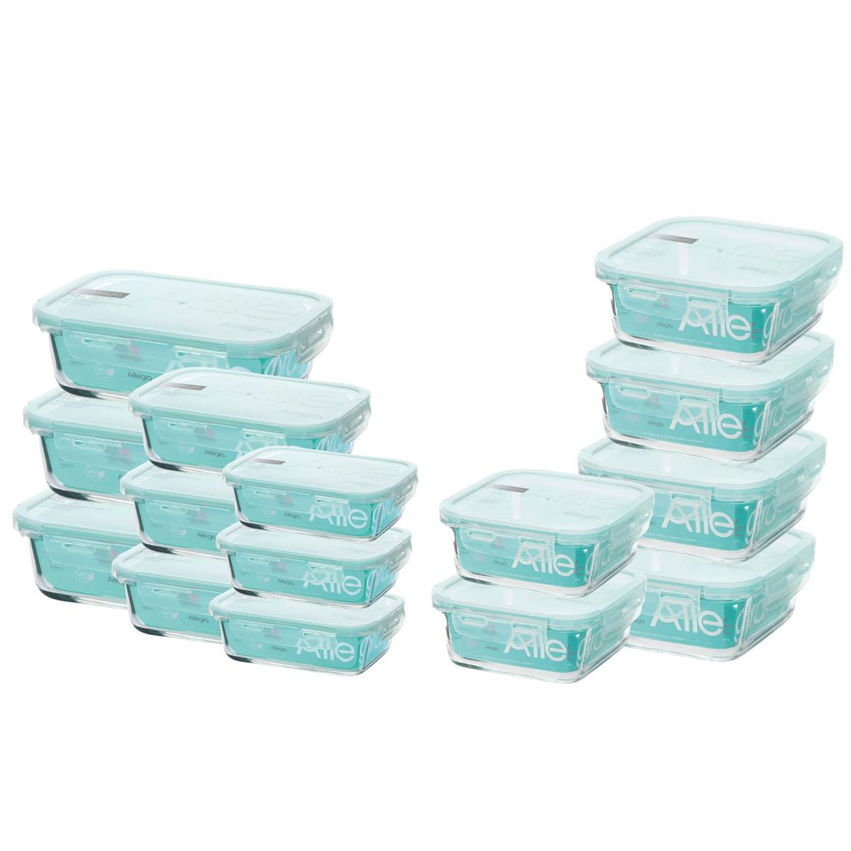ALLEGRA - Set 15 Contenedores Hermeticos Alimentos De Vidrio Allegra