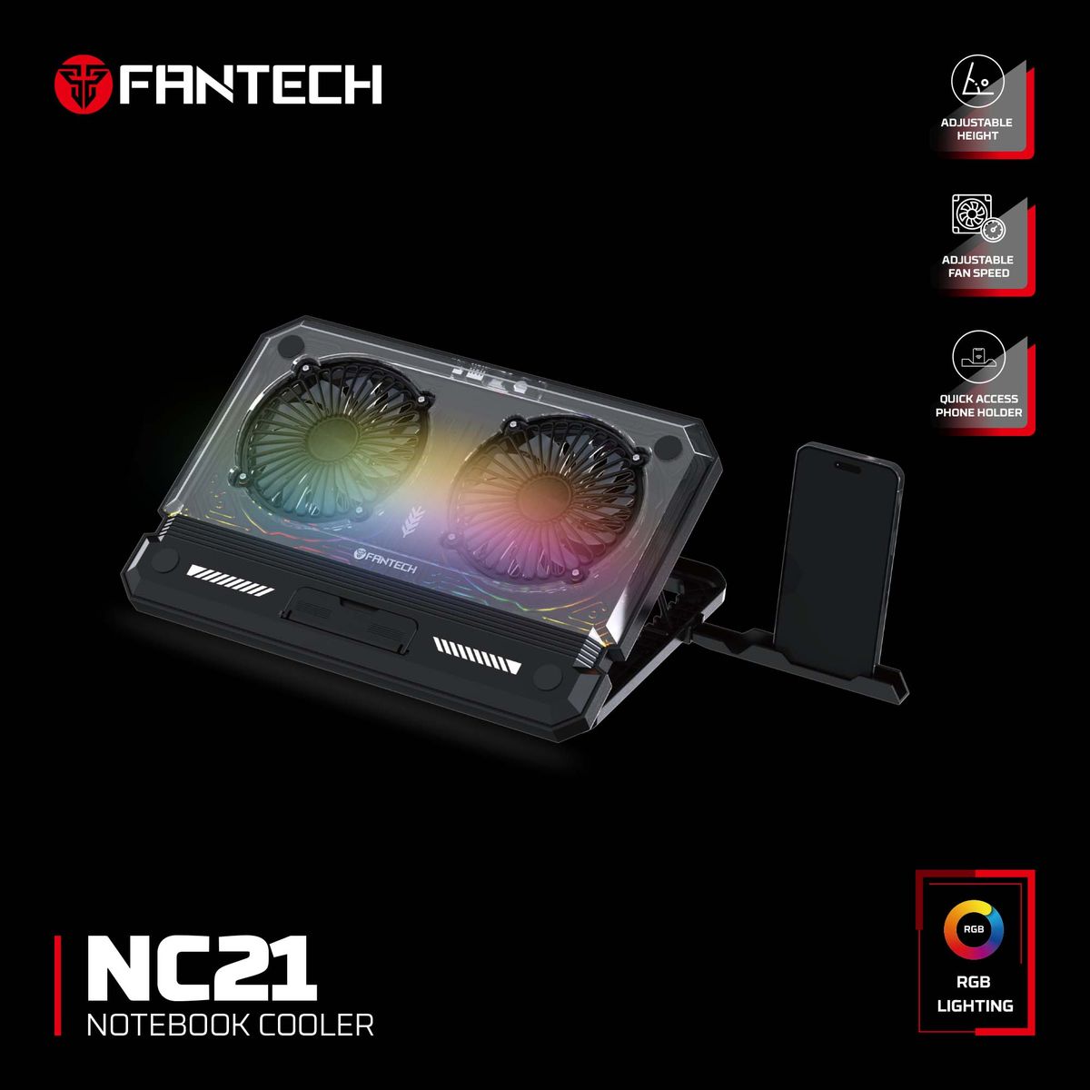 FANTECH - Base de Notebook Fantech NC21 Black RGB