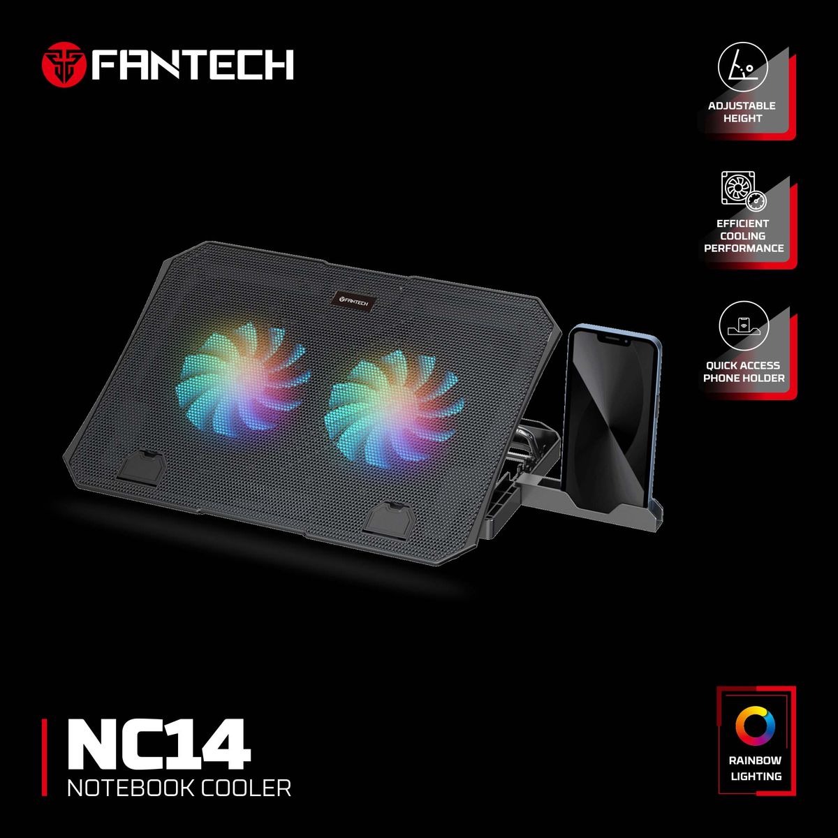 FANTECH - Base de Notebook Fantech NC14 Black RGB