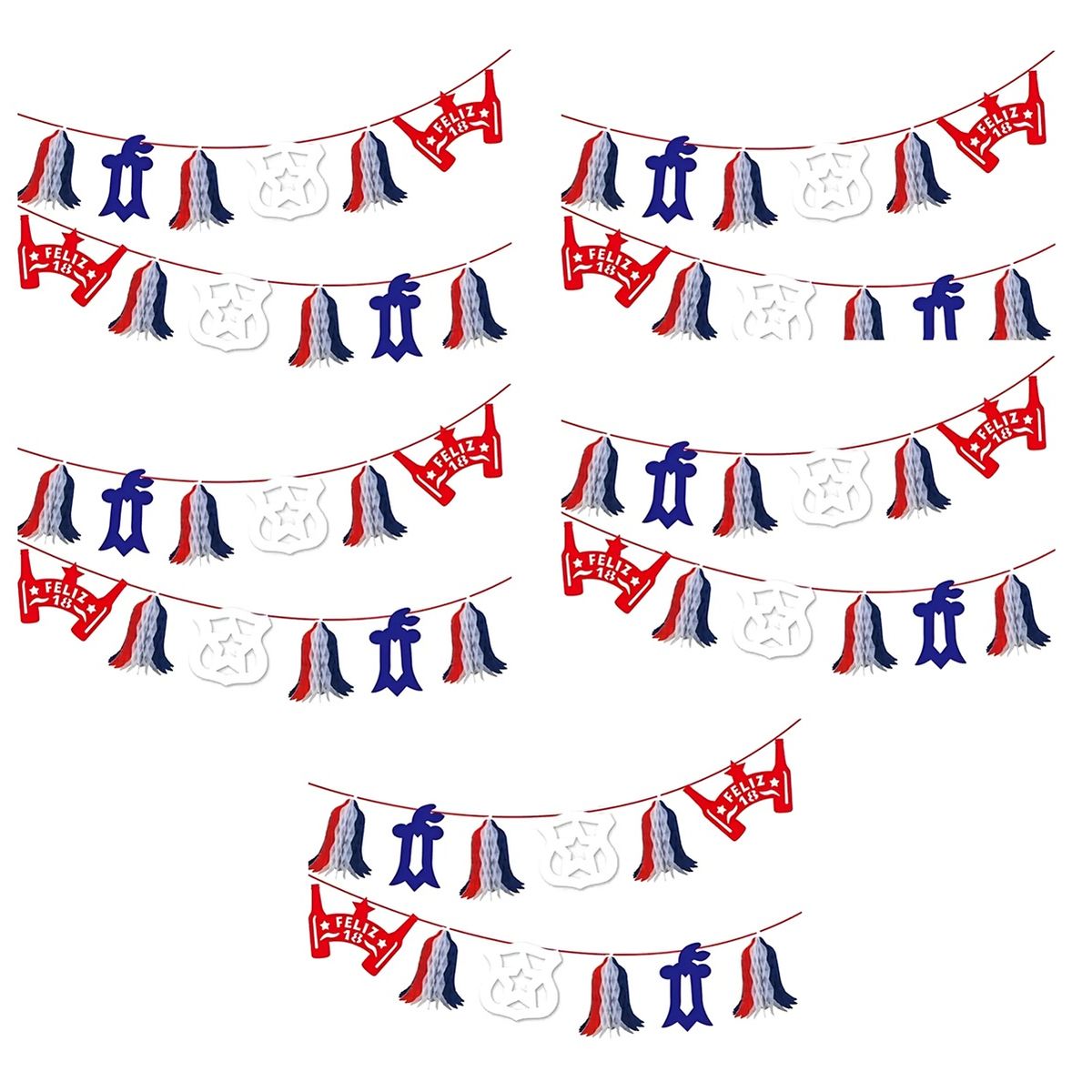 GENERICO - X5 Guirnalda Fiestas Patrias 2.2 Metros Feliz 18 Decoración
