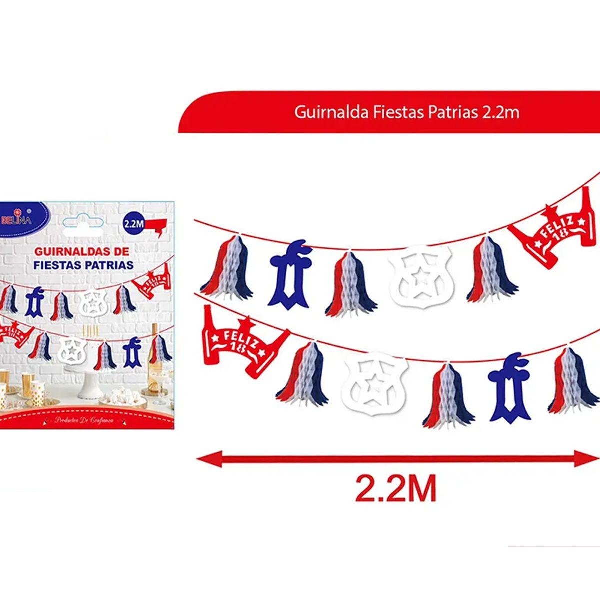 GENERICO - X5 Guirnalda Fiestas Patrias 2.2 Metros Feliz 18 Decoración