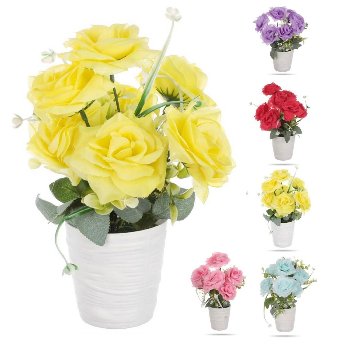 HOMEY - Pack 4 de Macetas Decorativas Homey Con Flor Artificial,30*9.5cm, Color surtido