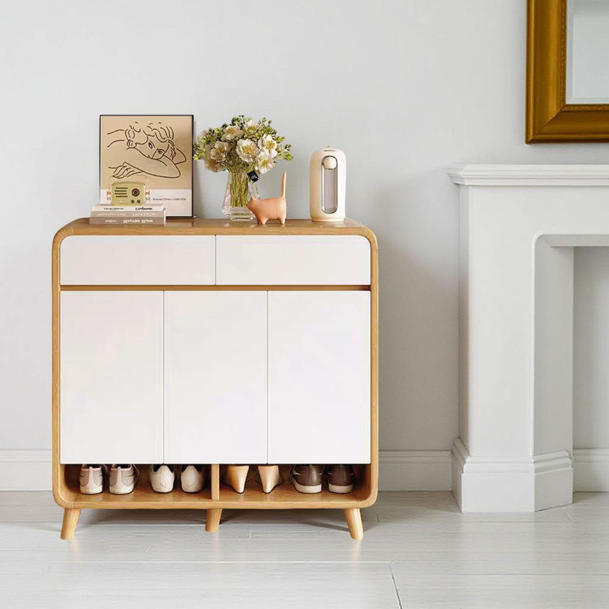 MUNDO ONLINE - Zapatero Bicolor Puertas y Cajones Organizador Estante 100Cm