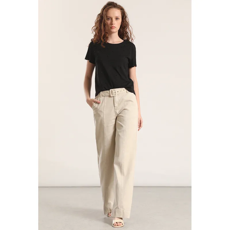 LIOLA - Jeans straight con cinturón liola mujer beige