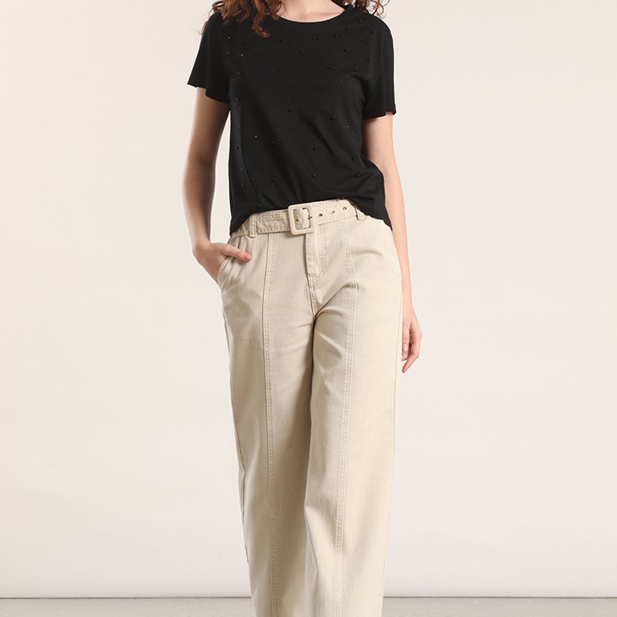 LIOLA - Jeans straight con cinturón liola mujer beige