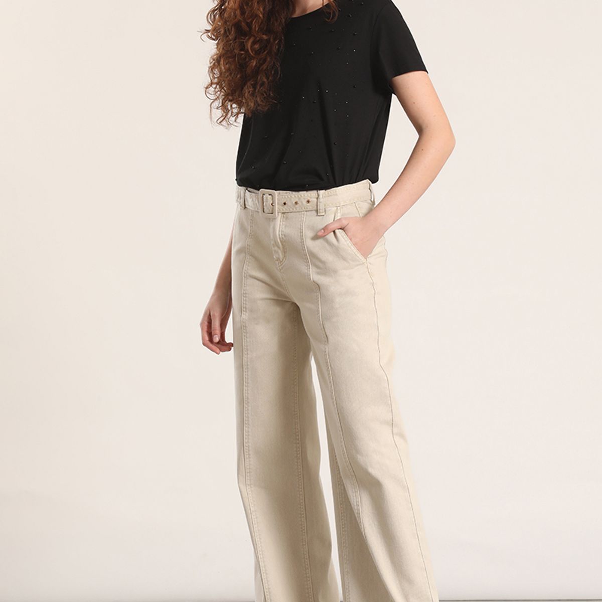 LIOLA - Jeans straight con cinturón liola mujer beige