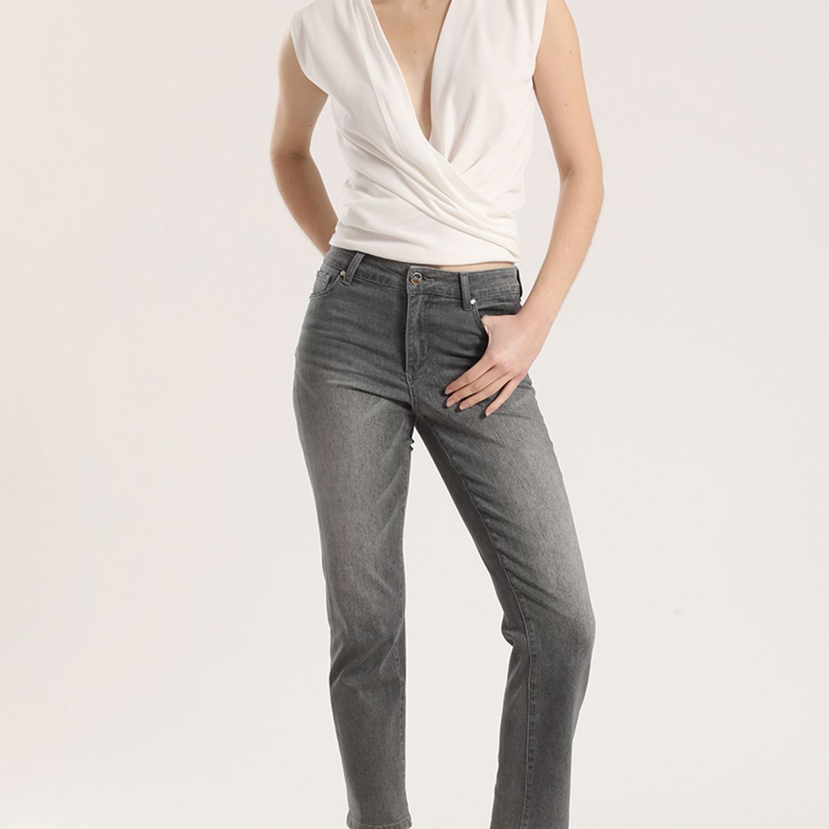 LIOLA - Jeans slim denim liola mujer gris