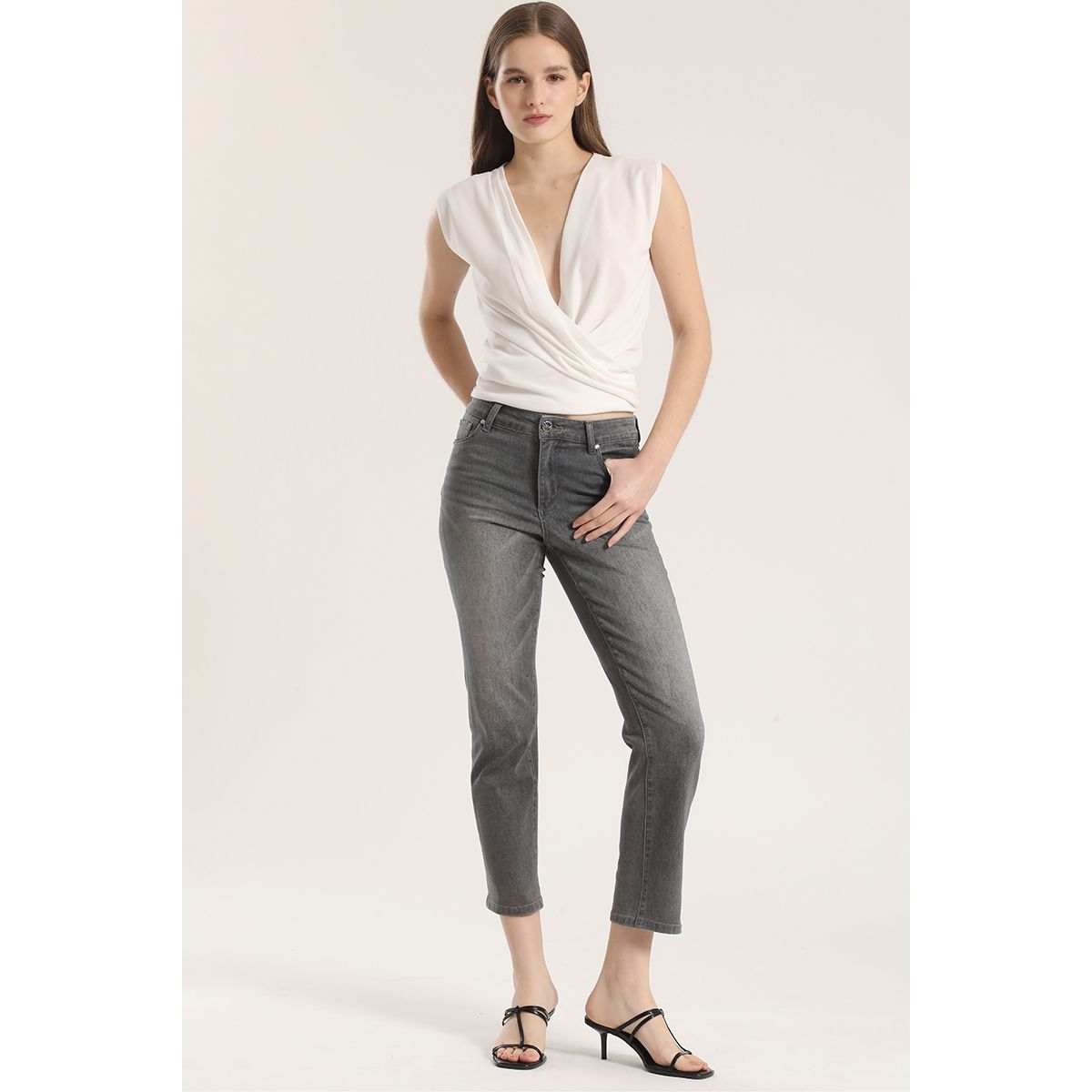 LIOLA - Jeans slim denim liola mujer gris