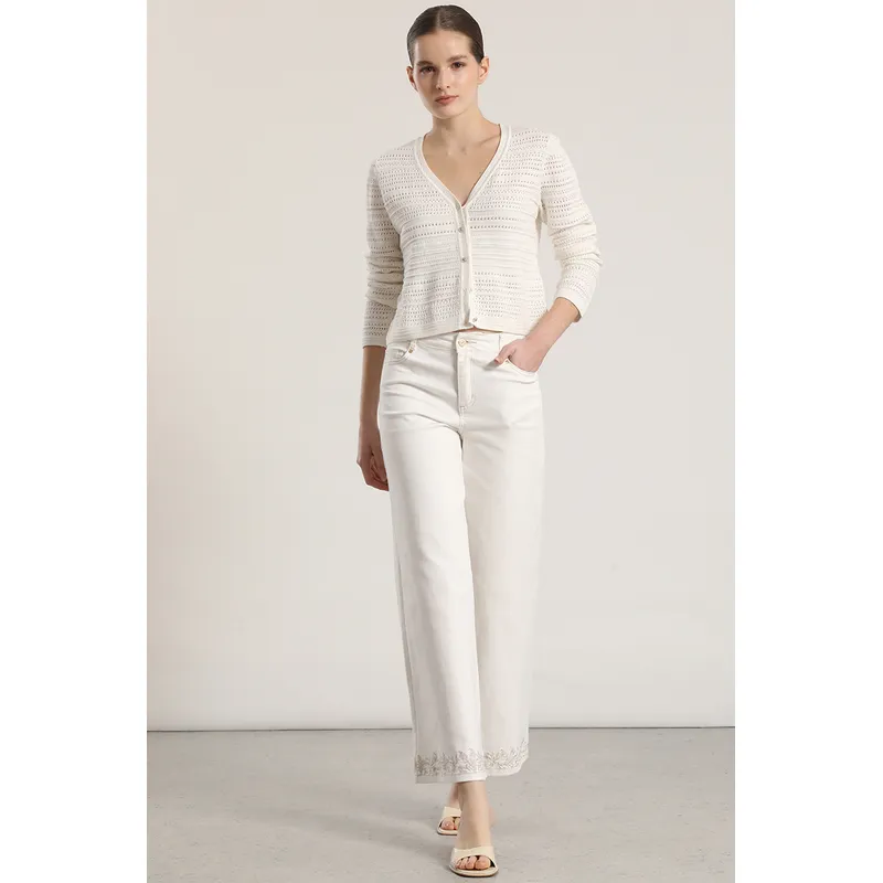 LIOLA - Jeans wide leg bordado liola mujer crudo