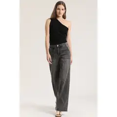 LIOLA - Jeans straight cargo mujer gris