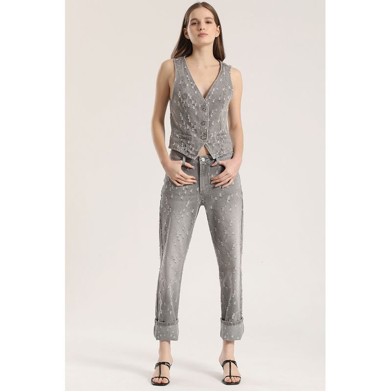 LIOLA - Jeans slim cropped desgastado Liola mujer gris