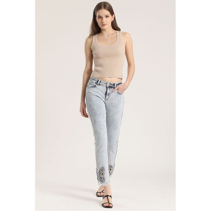 LIOLA - Jeans slim pedreria Liola mujer celeste