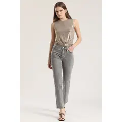 LIOLA - Jeans slim strass mujer gris