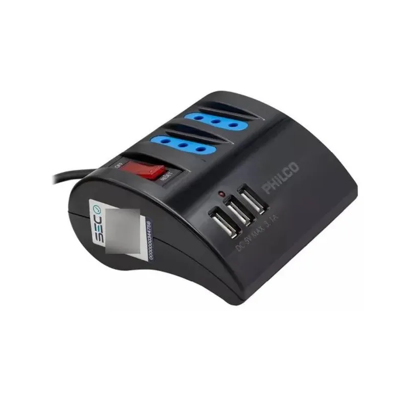 PHILCO - Alargador Philco Escritorio 3 220V 3 USB Negro