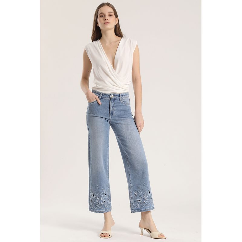 LIOLA - Jeans cropped straight Liola mujer celeste