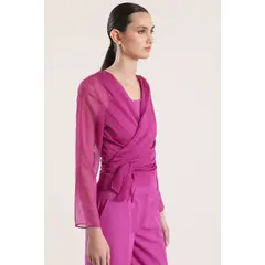 LIOLA - Blusa semitransparente amarras mujer violeta