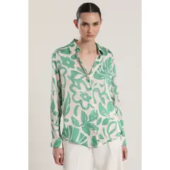 LIOLA - Blusa satin estampado mujer verde