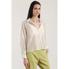 LIOLA - Blusa transparente bordado mujer crudo