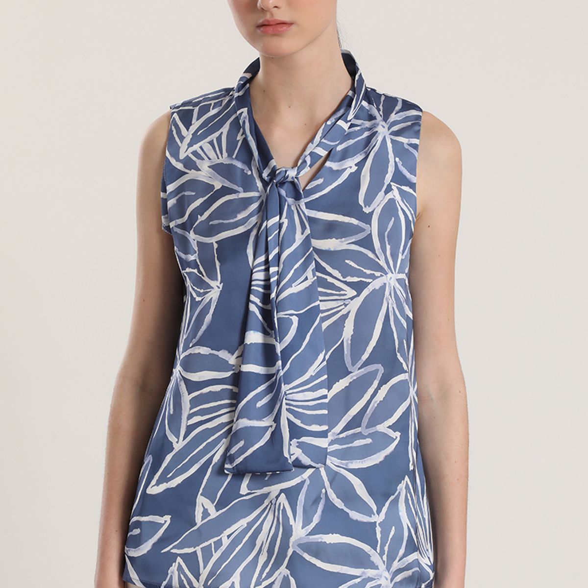 LIOLA - Blusa satin estampada con lazo liola mujer azul