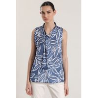 Blusa satin estampada con lazo mujer azul