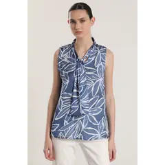 LIOLA - Blusa satin estampada con lazo mujer azul