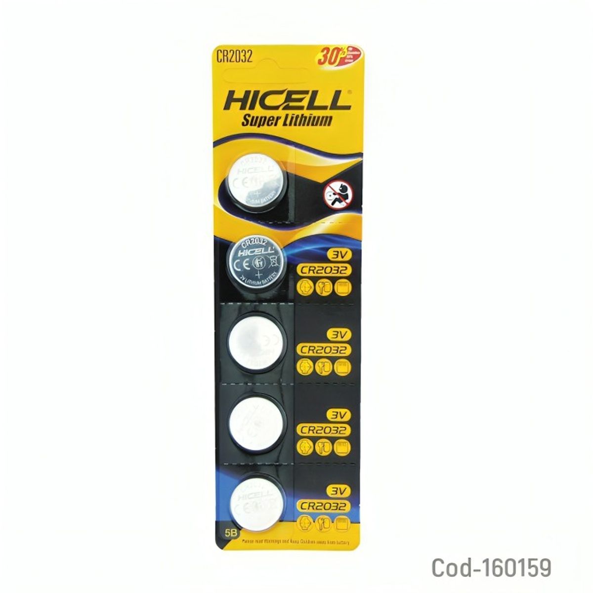 GENERICO - PILA HICELL CR2032 SET X 5 PCS 3VOLT LITHIUM EN BLISTER