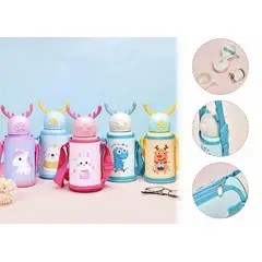 GENERICO - Botella Térmica Termo Infantil 500ML Con Funda Y Cuerda Celeste