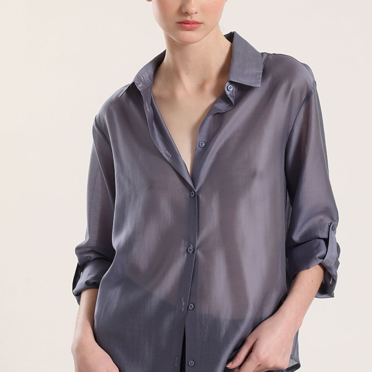 LIOLA - Blusa semitransparente roll up liola mujer azul